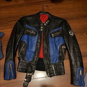 Black and Blue Leather Jacket biker
